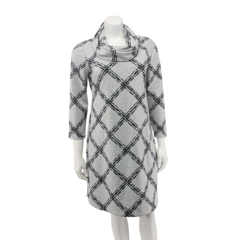Vince Camuto Gray Striped Terry Cowl Neck Long Sleeve Knit Dress Size 8